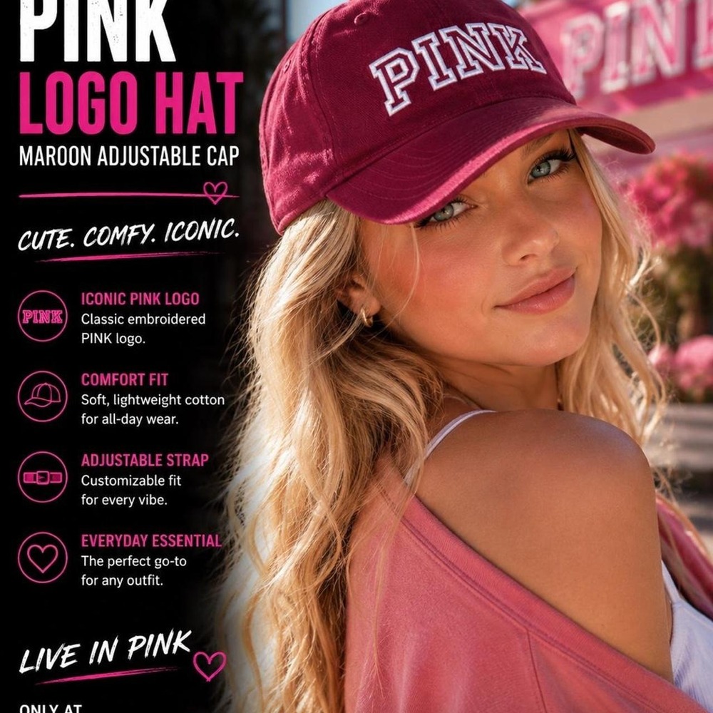 PINK Victoria's Secret Logo Hat Maroon Adjustable‎ Strapback Cap Women's Casual